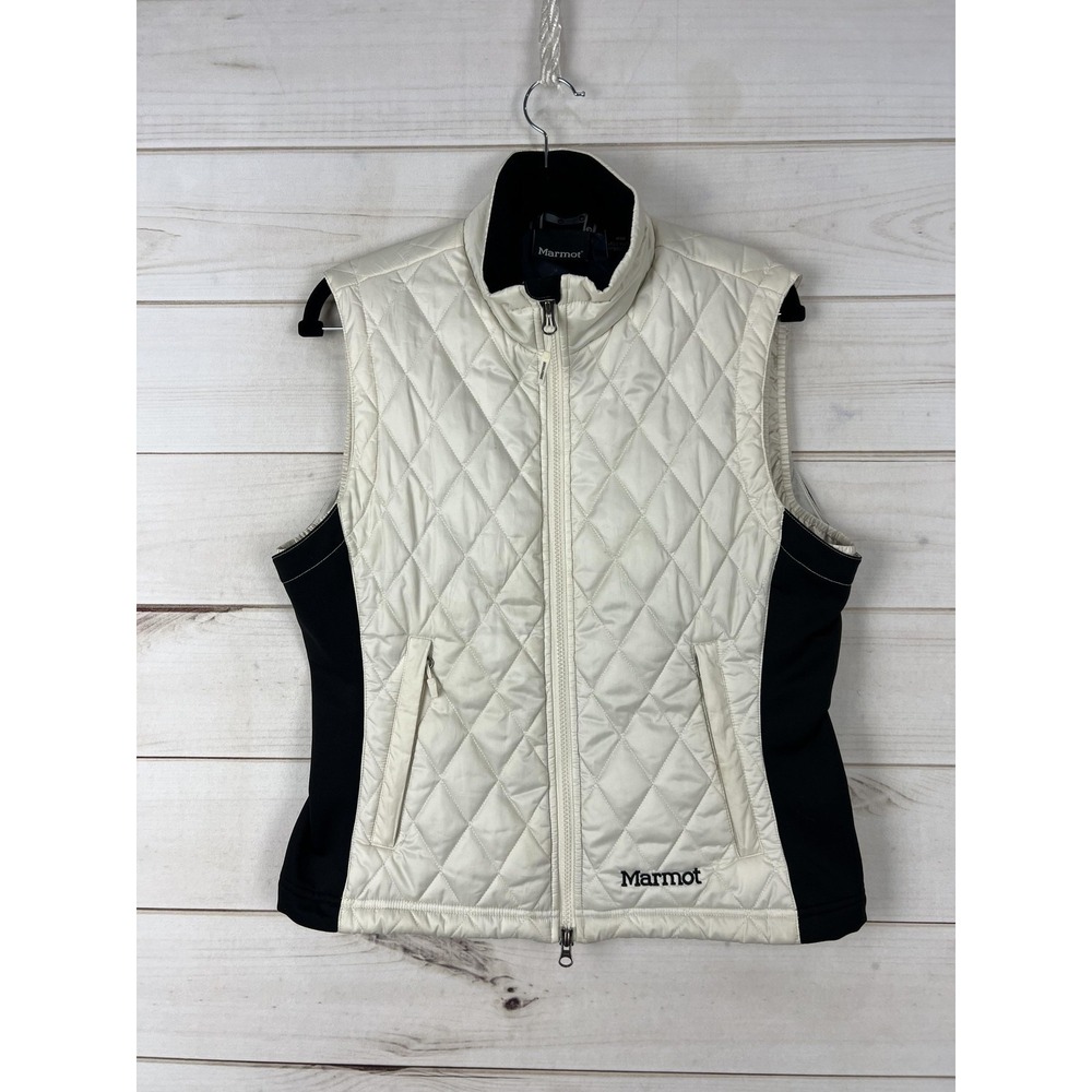 Marmot Vest Womens Medium White Black Quilted Insulated Zip Pockets Outdoor